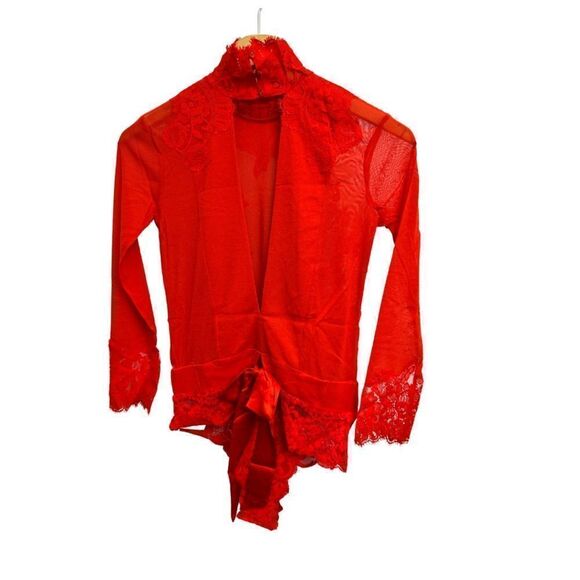 Free People HAH Take HAH Bow Bodysuit Red - Picture 4 of 9